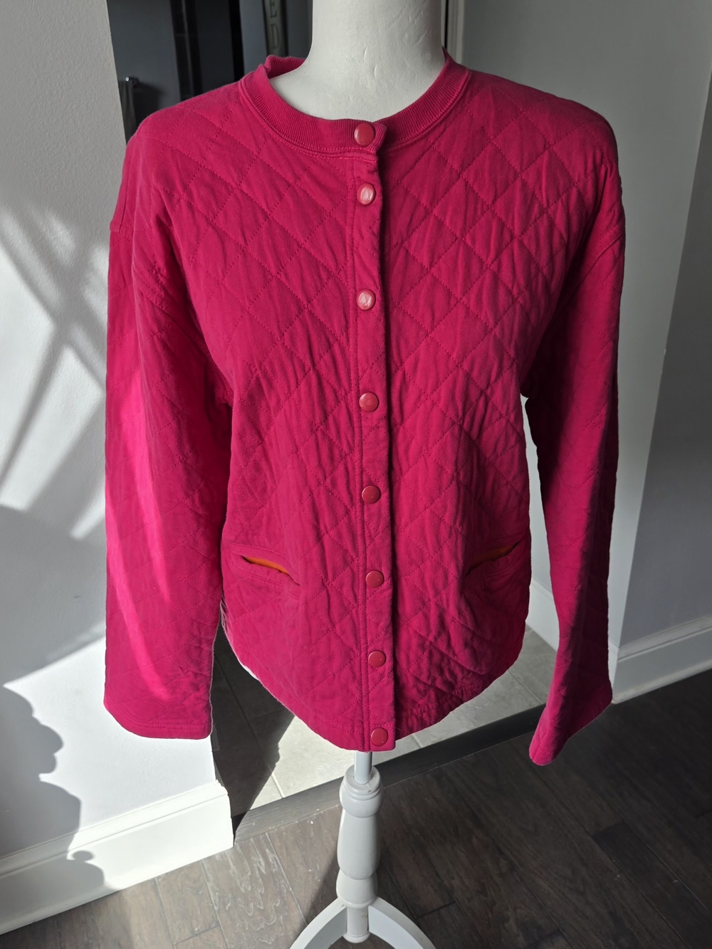 Liz & Co. Fuchsia Pink Diamond Quilted Snap Front Jacket Women's Size M Casual